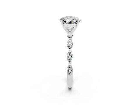White gold Round Cut Moissanite Ring with Marquise Side Stones and Prong Setting_2