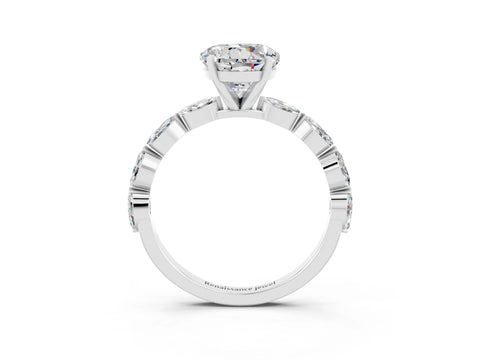 White gold Round Cut Moissanite Ring with Marquise Side Stones and Prong Setting_3