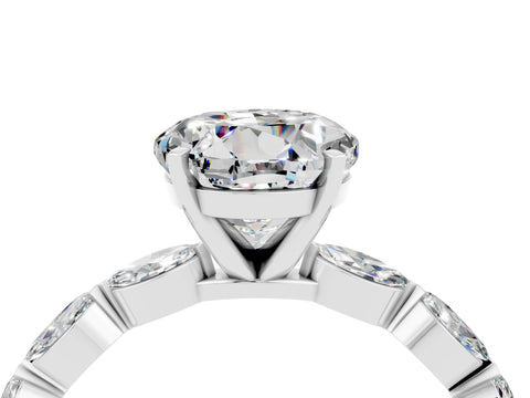White gold Round Cut Moissanite Ring with Marquise Side Stones and Prong Setting_4