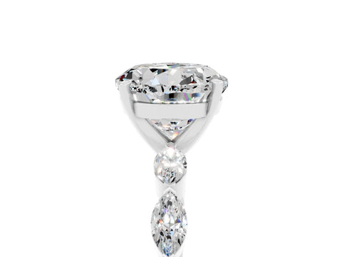 White gold Round Cut Moissanite Ring with Marquise Side Stones and Prong Setting_5
