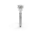White gold Round Cut Moissanite Ring with Milgrain Pavé Band and Four-Prong Setting_14