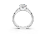 White gold Round Cut Moissanite Ring with Milgrain Pavé Band and Four-Prong Setting_15