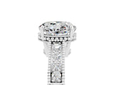 White gold Round Cut Moissanite Ring with Milgrain Pavé Band and Four-Prong Setting_17