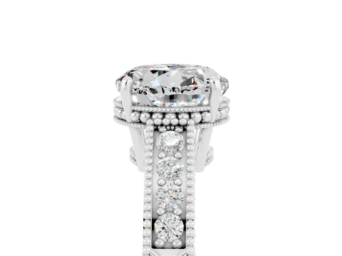 White gold Round Cut Moissanite Ring with Milgrain Pavé Band and Four-Prong Setting_17