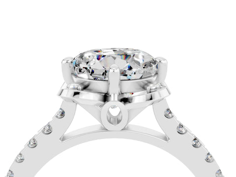 White gold Round Cut Moissanite Ring with Pavé Band and Floral Prong Setting_4