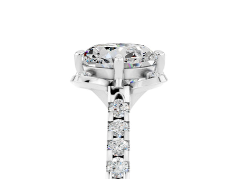White gold Round Cut Moissanite Ring with Pavé Band and Floral Prong Setting_5