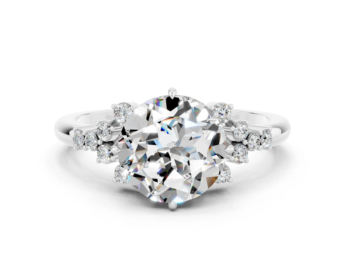 White gold Round Cut Moissanite Ring with Side Stones and Four-Prong Setting_36