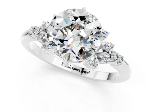 White gold Round Cut Moissanite Ring with Side Stones and Four-Prong Setting_37