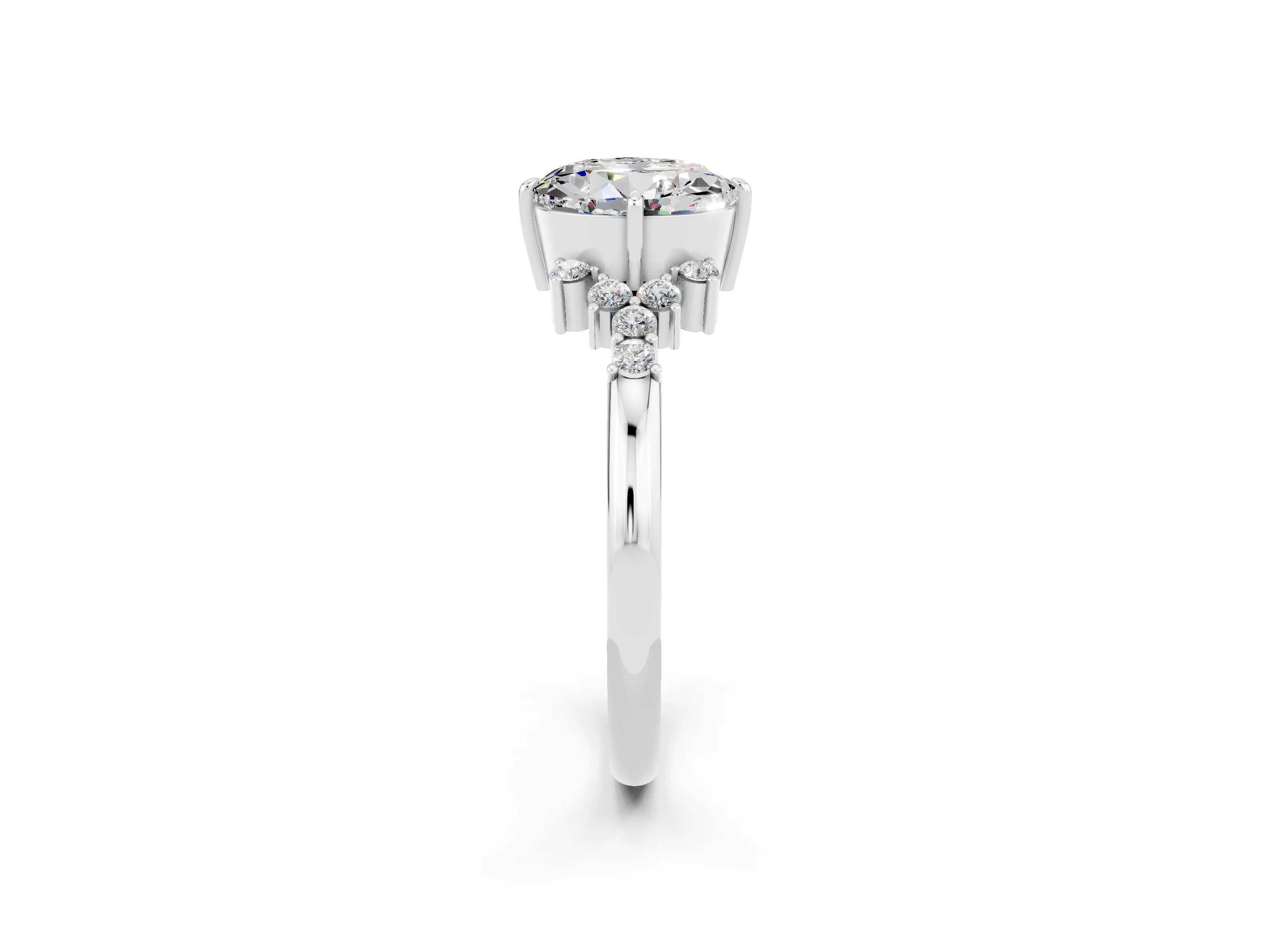 White gold Round Cut Moissanite Ring with Side Stones and Four-Prong Setting_38