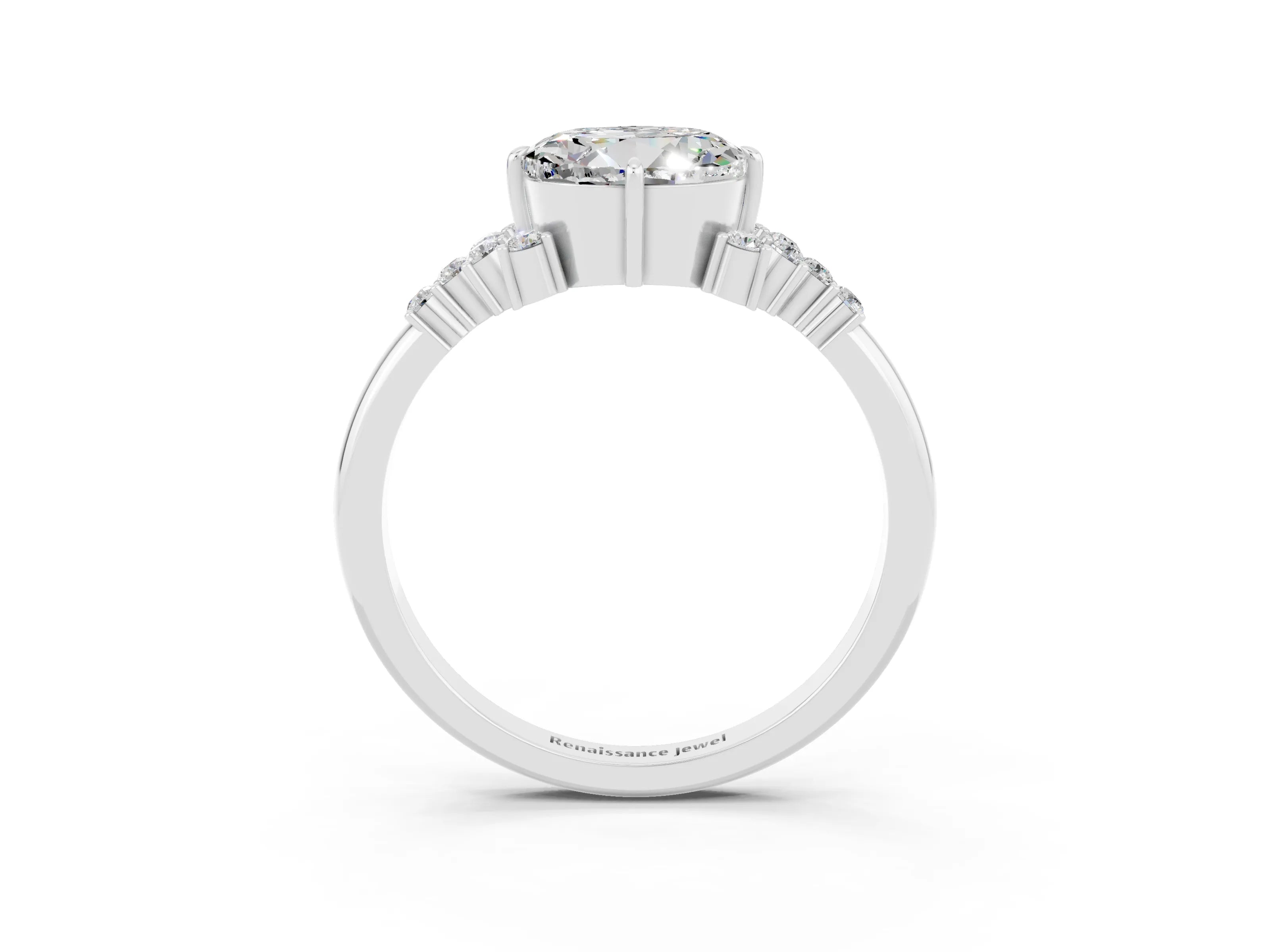 White gold Round Cut Moissanite Ring with Side Stones and Four-Prong Setting_39