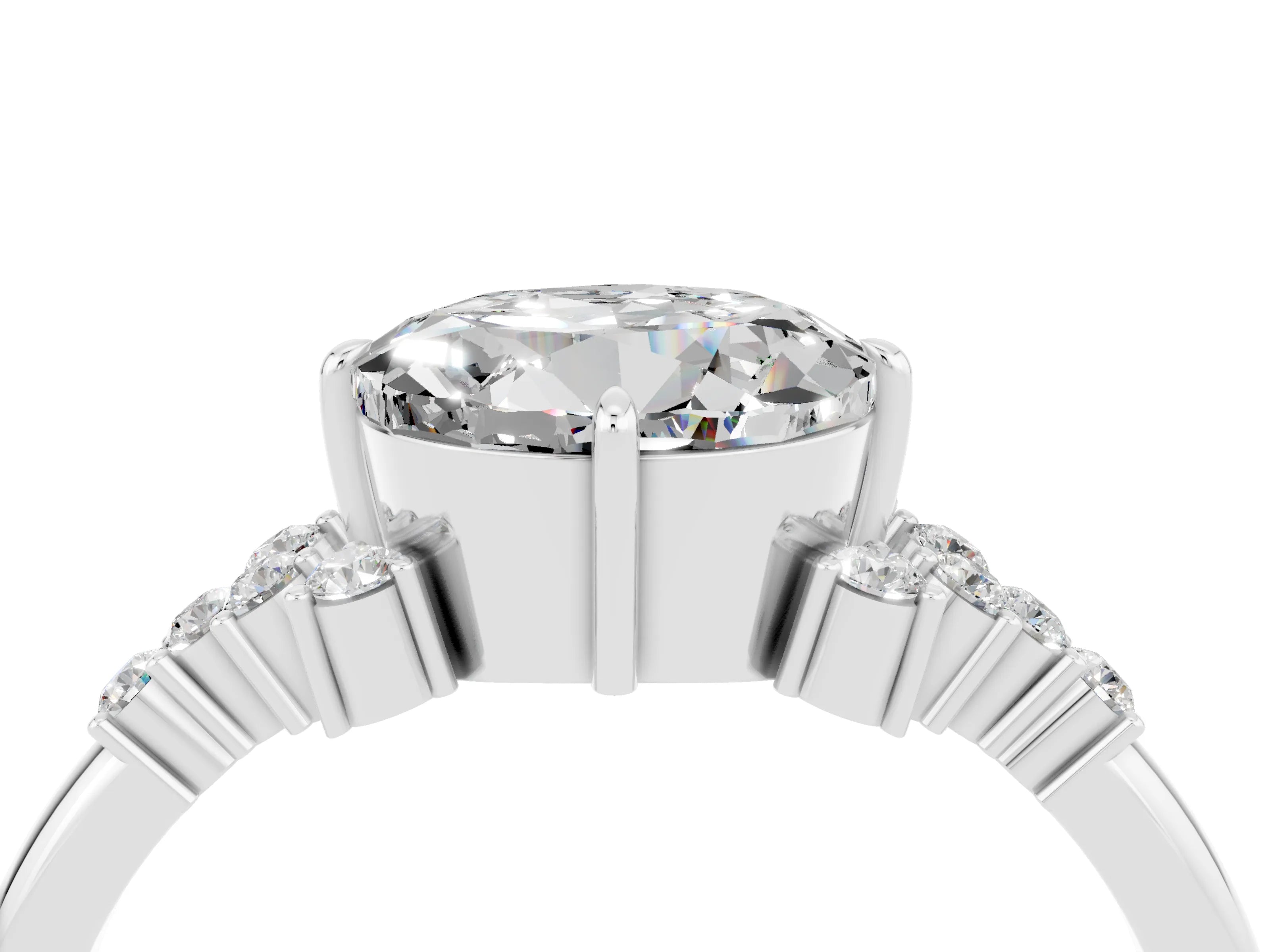 White gold Round Cut Moissanite Ring with Side Stones and Four-Prong Setting_40