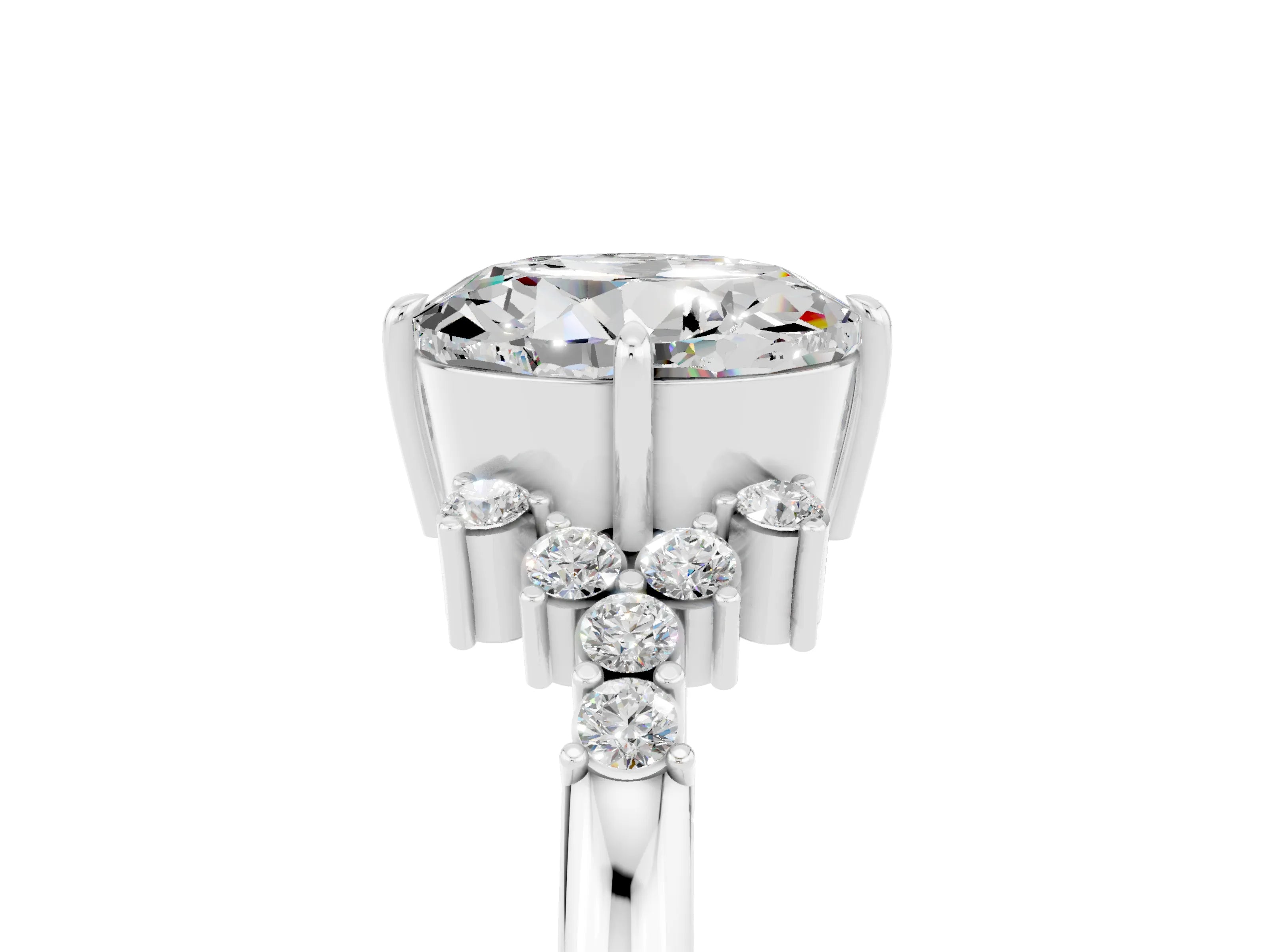 White gold Round Cut Moissanite Ring with Side Stones and Four-Prong Setting_41