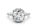 White gold Round Cut Moissanite Scalloped Halo Engagement Ring with Round Shared Prong Band_24
