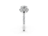 White gold Round Cut Moissanite Scalloped Halo Engagement Ring with Round Shared Prong Band_26