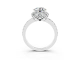 White gold Round Cut Moissanite Scalloped Halo Engagement Ring with Round Shared Prong Band_27