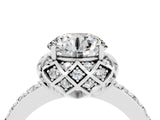 White gold Round Cut Moissanite Scalloped Halo Engagement Ring with Round Shared Prong Band_28