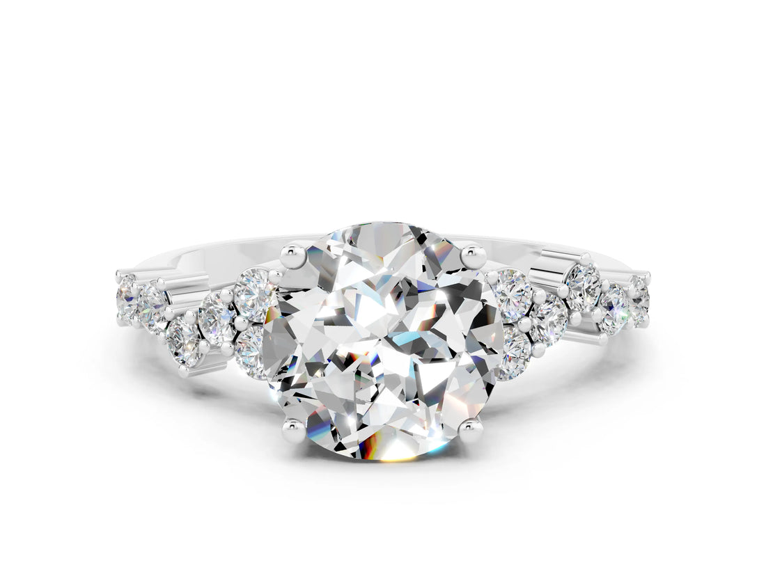 White gold Round Cut Moissanite Scattered Round Accent Ring with Prong Setting_24
