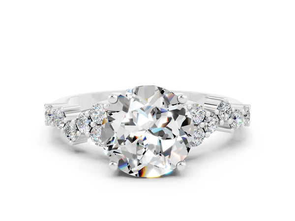 White gold Round Cut Moissanite Scattered Round Accent Ring with Prong Setting