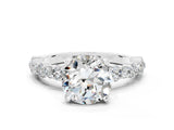 White gold Round Cut Moissanite Side Stone Solitaire Ring with Round  and Four-Prong Setting_48