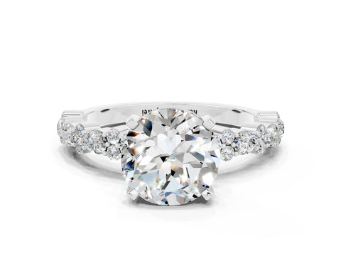 White gold Round Cut Moissanite Side Stone Solitaire Ring with Round  and Four-Prong Setting_48