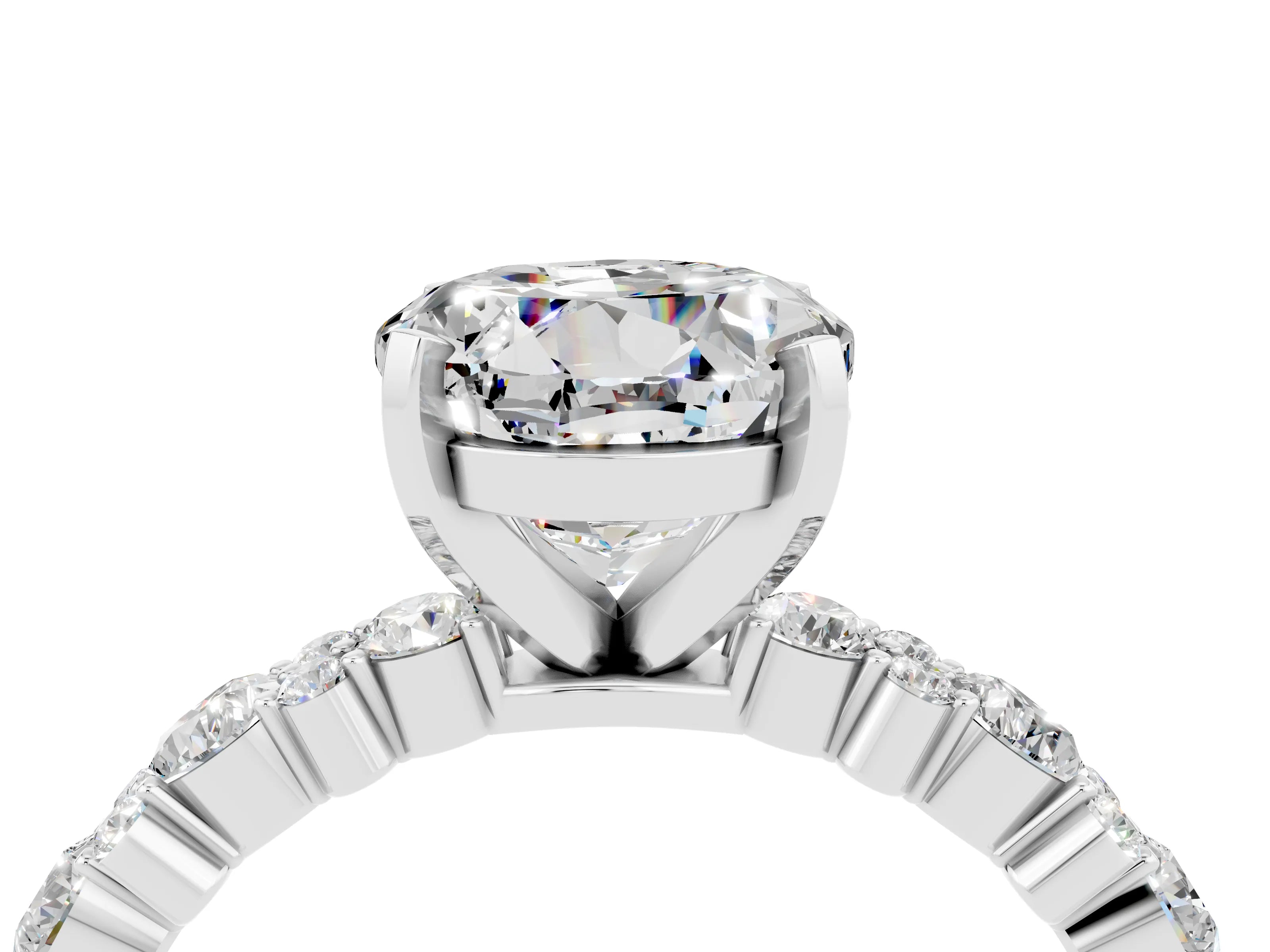 White gold Round Cut Moissanite Side Stone Solitaire Ring with Round  and Four-Prong Setting_52