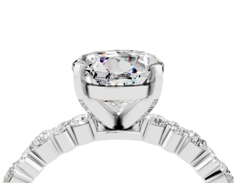 White gold Round Cut Moissanite Side Stone Solitaire Ring with Round  and Four-Prong Setting_52