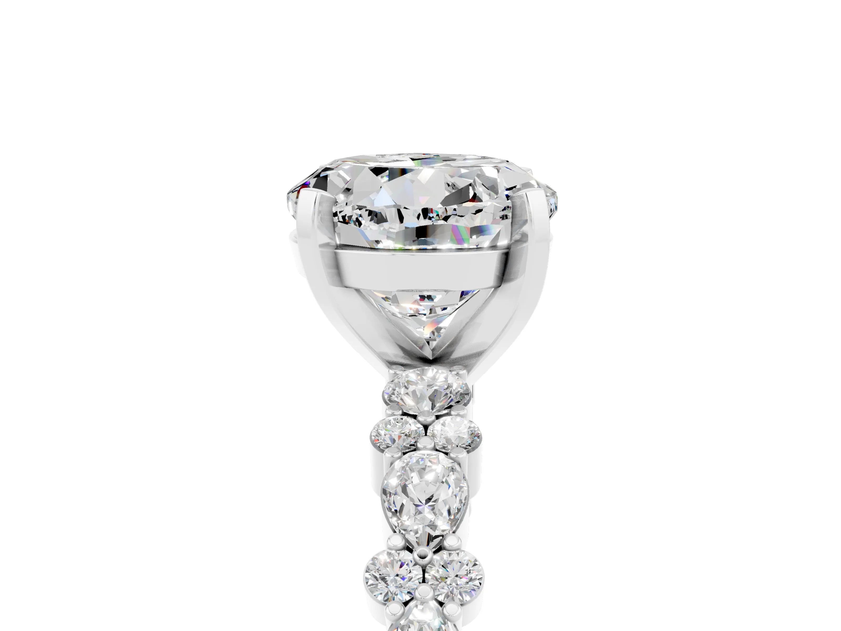 White gold Round Cut Moissanite Side Stone Solitaire Ring with Round  and Four-Prong Setting_53