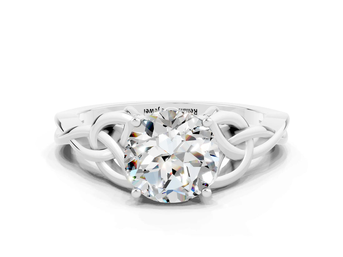 White gold Round Cut Moissanite Solitaire Celtic Knot Ring with Four-Prong Setting_12