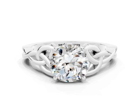 White gold Round Cut Moissanite Solitaire Celtic Knot Ring with Four-Prong Setting_12