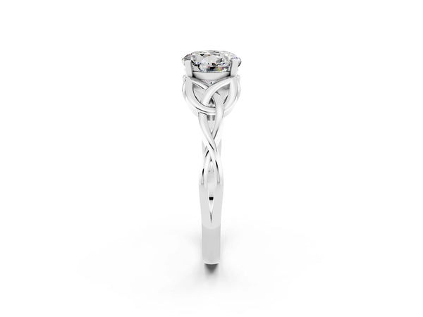 White gold Round Cut Moissanite Solitaire Celtic Knot Ring with Four-Prong Setting