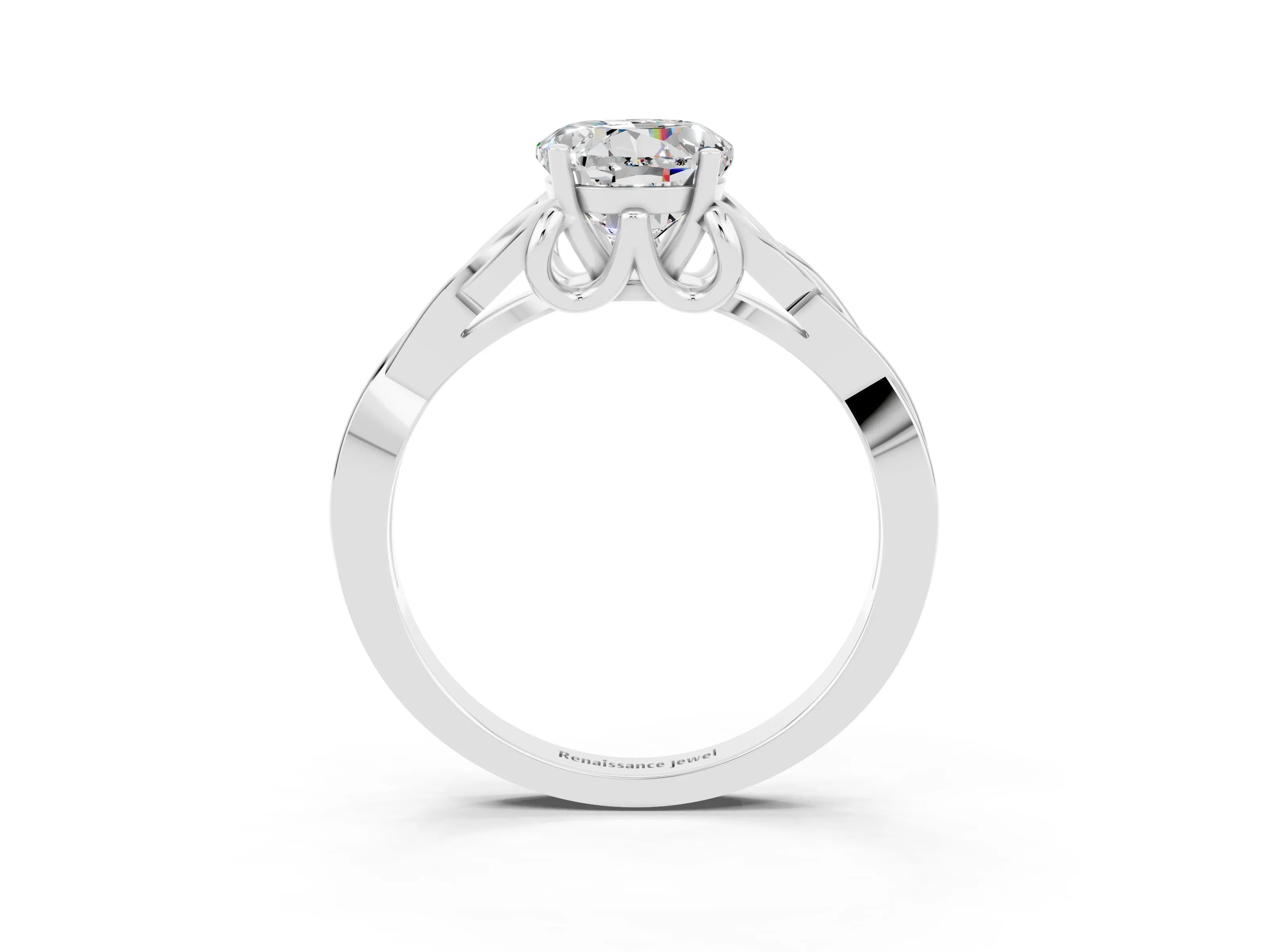White gold Round Cut Moissanite Solitaire Celtic Knot Ring with Four-Prong Setting_15