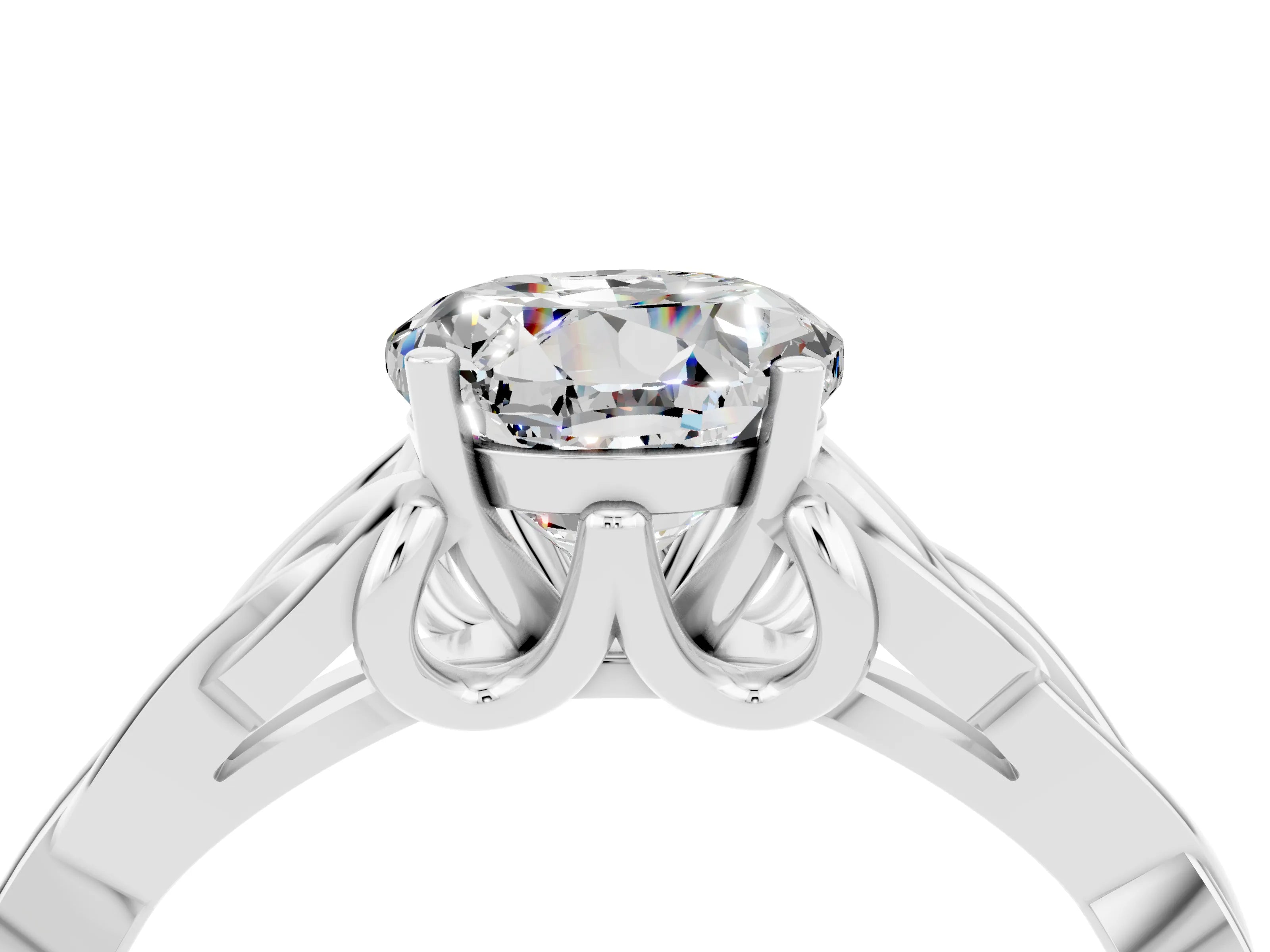 White gold Round Cut Moissanite Solitaire Celtic Knot Ring with Four-Prong Setting_16