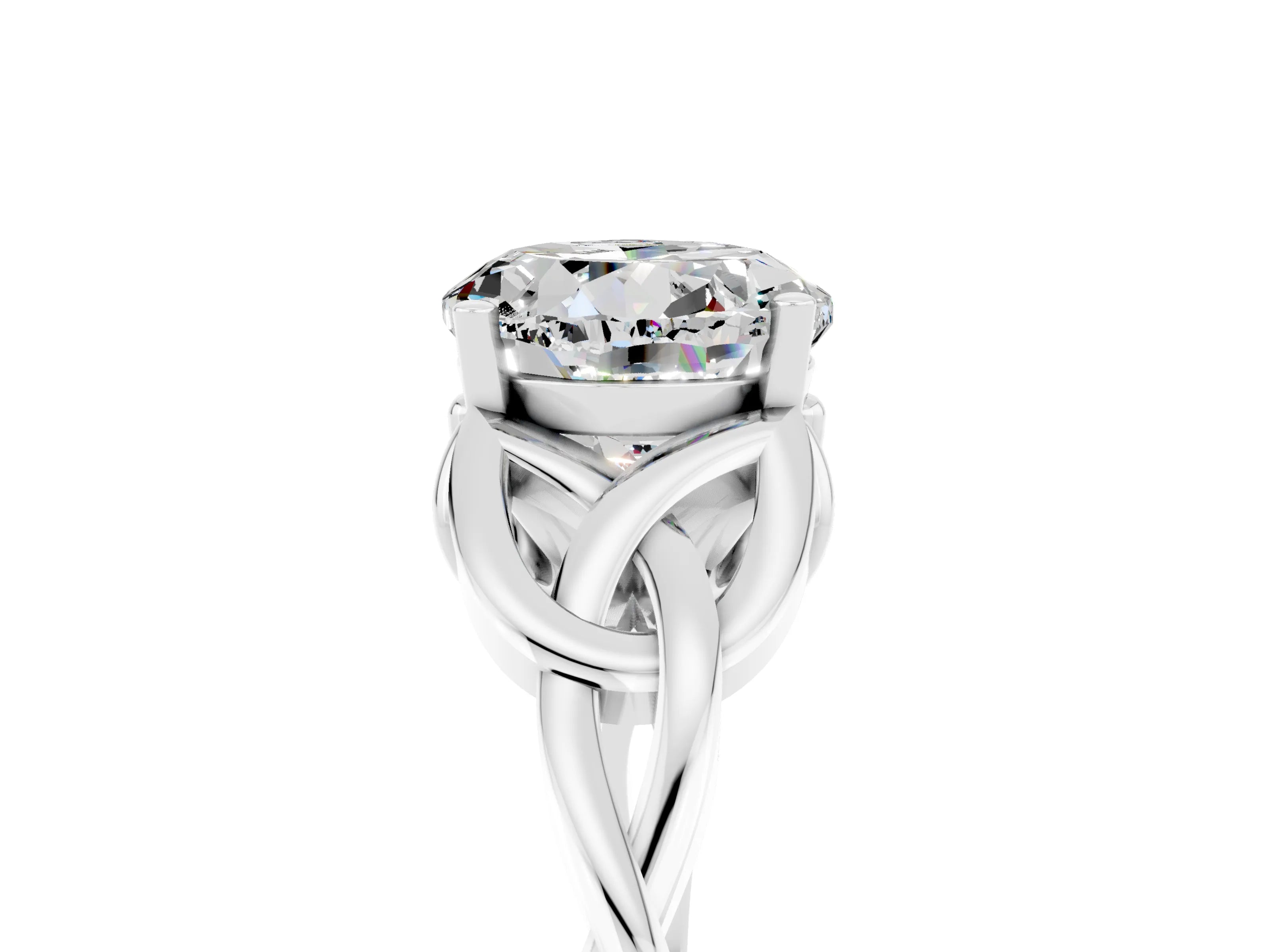 White gold Round Cut Moissanite Solitaire Celtic Knot Ring with Four-Prong Setting_17