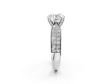 White gold Round Cut Moissanite   Solitaire Diamond Ring with Milgrain Pavé Band and Four-Prong Setting_36