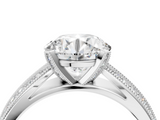 White gold Round Cut Moissanite   Solitaire Diamond Ring with Milgrain Pavé Band and Four-Prong Setting_37