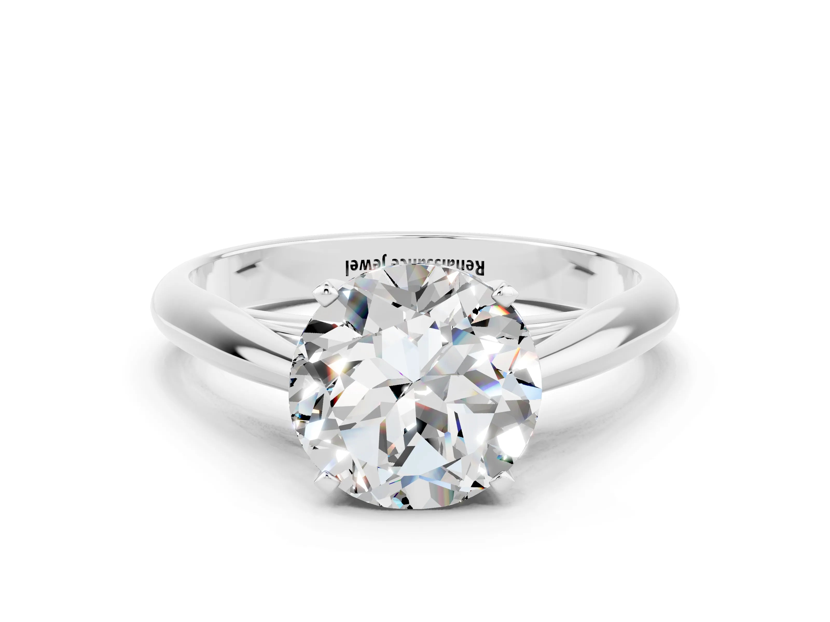 White gold Round Cut Moissanite Solitaire Engagement Ring with Cathedral Setting and Four-Prong Mount_12