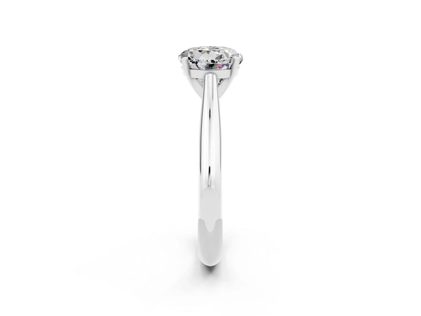 Silver Round Cut Moissanite Solitaire Engagement Ring with Cathedral Setting and Four-Prong Mount