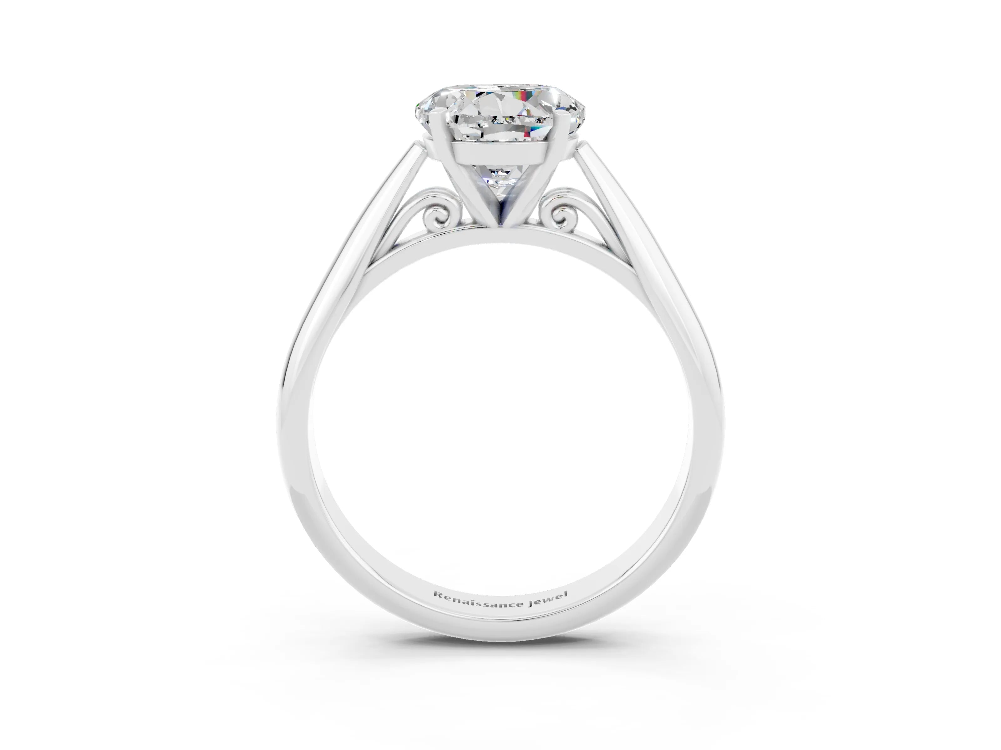 White gold Round Cut Moissanite Solitaire Engagement Ring with Cathedral Setting and Four-Prong Mount_15