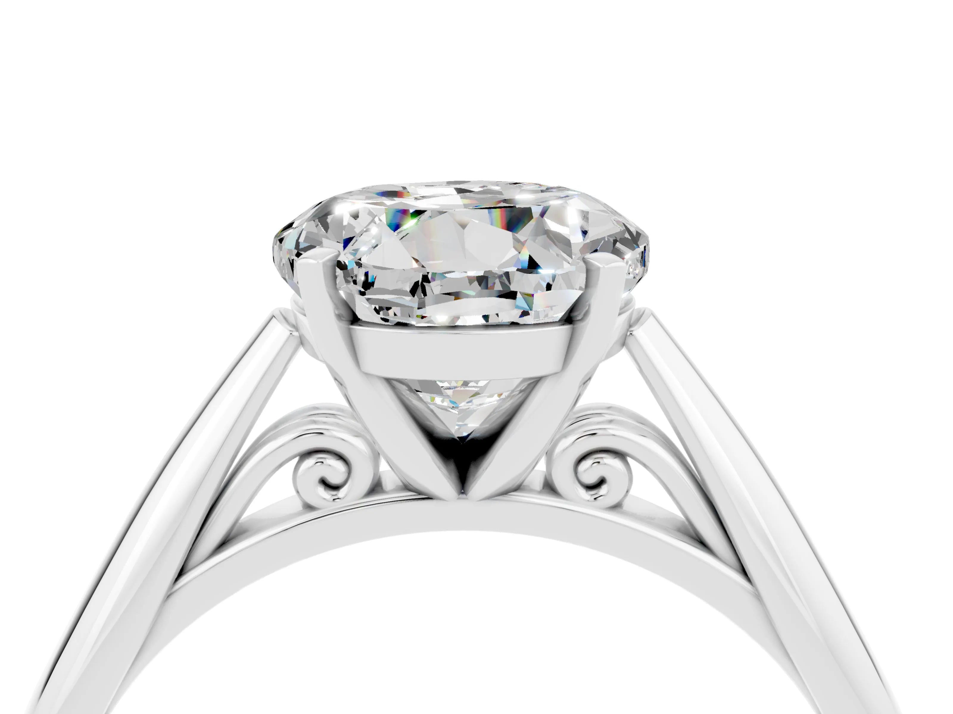 White gold Round Cut Moissanite Solitaire Engagement Ring with Cathedral Setting and Four-Prong Mount_16