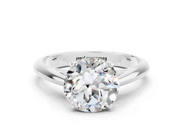 White gold Round Cut Moissanite Solitaire Engagement Ring with Cathedral Setting and Four-Prong Mount