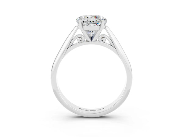 White gold Round Cut Moissanite Solitaire Engagement Ring with Cathedral Setting and Four-Prong Mount