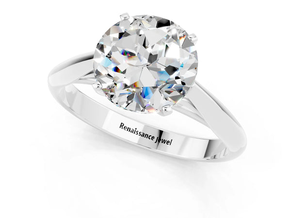 White Gold Round Moissanite Solitaire Cathedral Engagement Ring with Arched Shoulders