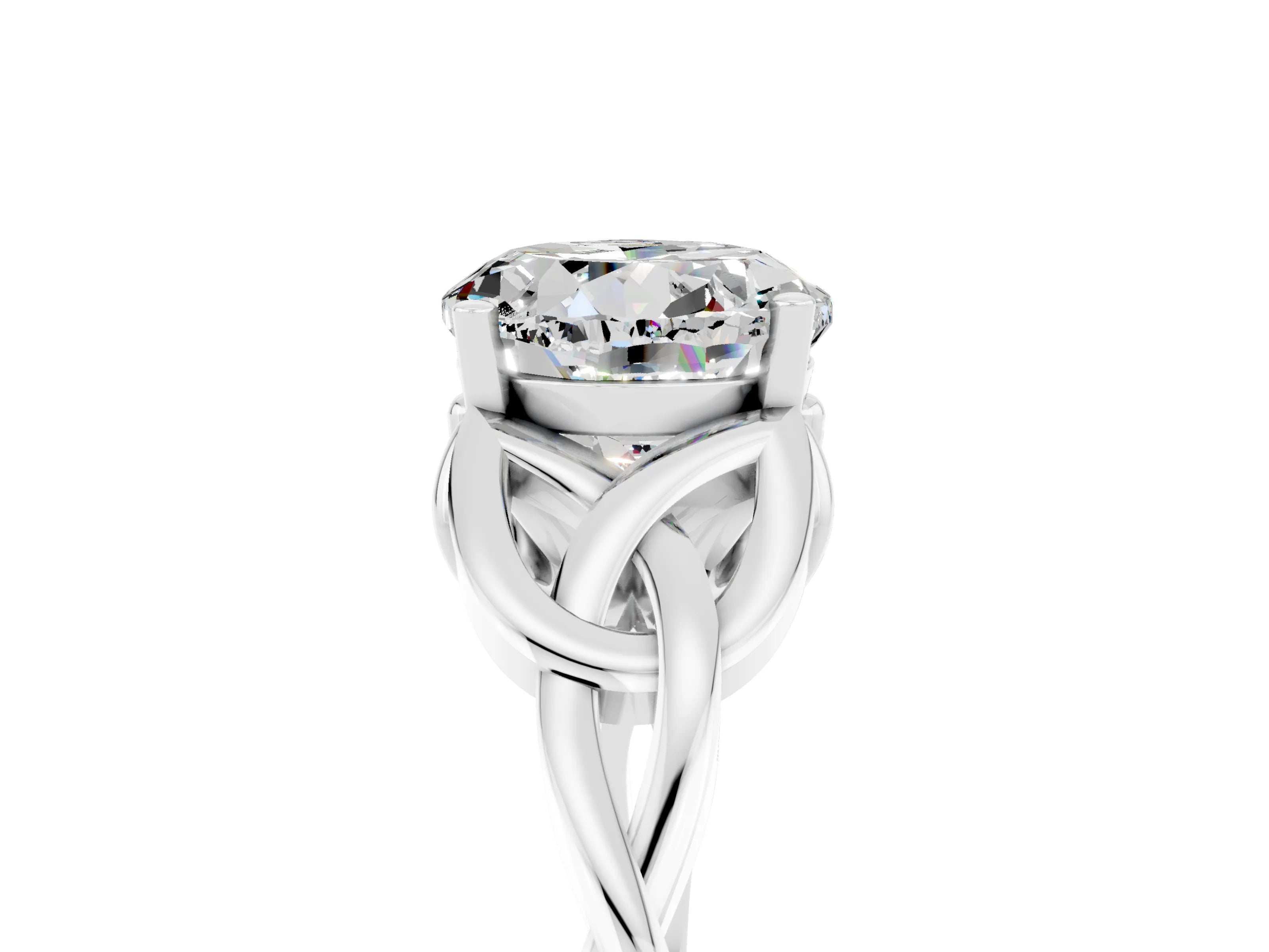 White gold Round Cut Moissanite Solitaire Engagement Ring with Celtic Knot Band and Four-Prong Setting_5