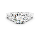 White gold Round Cut Moissanite Solitaire Engagement Ring with Celtic Knot Band and Four-Prong Setting