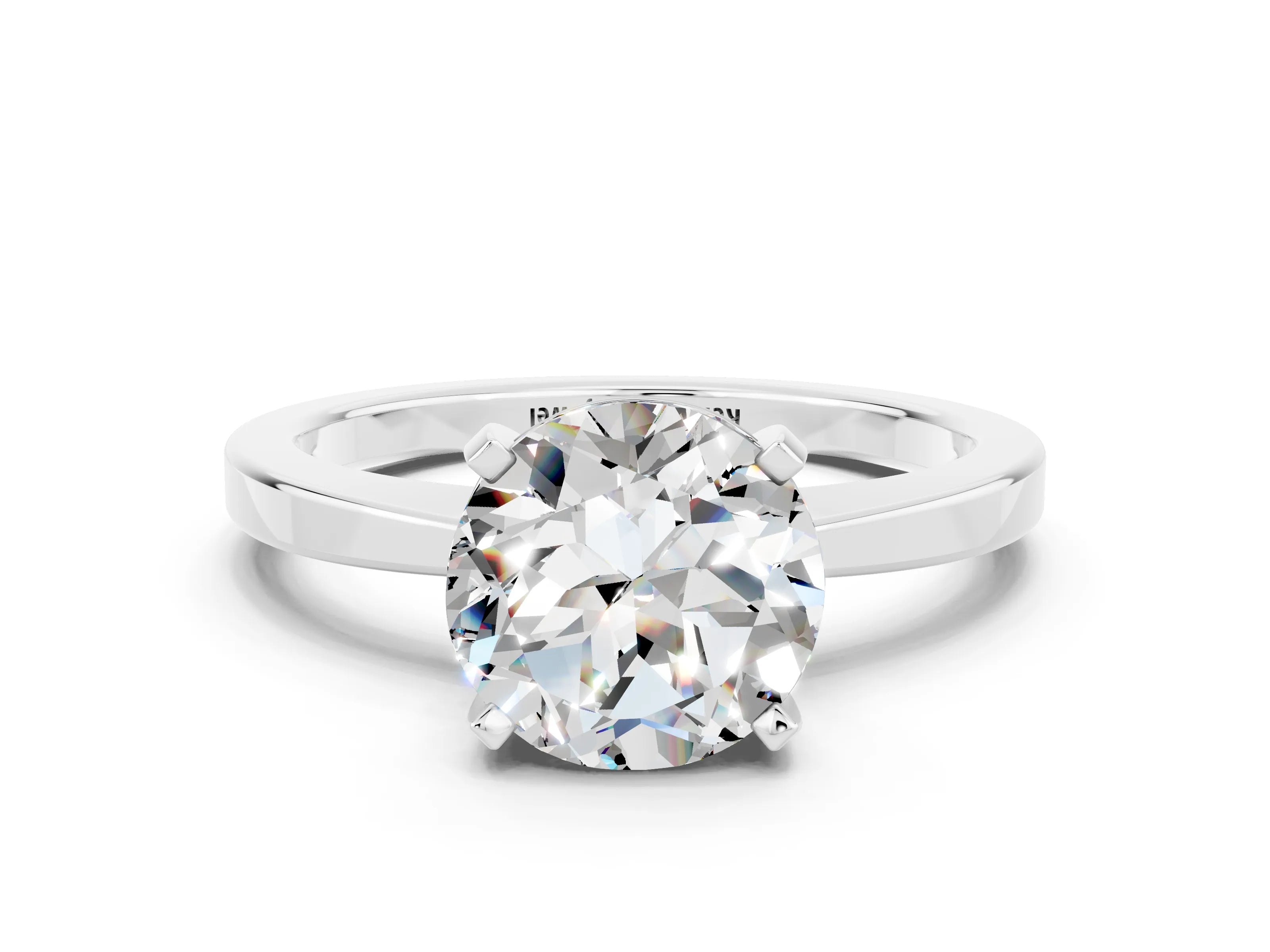 White gold Round Cut Moissanite Solitaire Engagement Ring with Classic Band and Four-Prong Setting_24