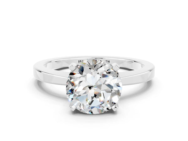 Silver Round Cut Moissanite Solitaire Engagement Ring with Classic Band and Four-Prong Setting