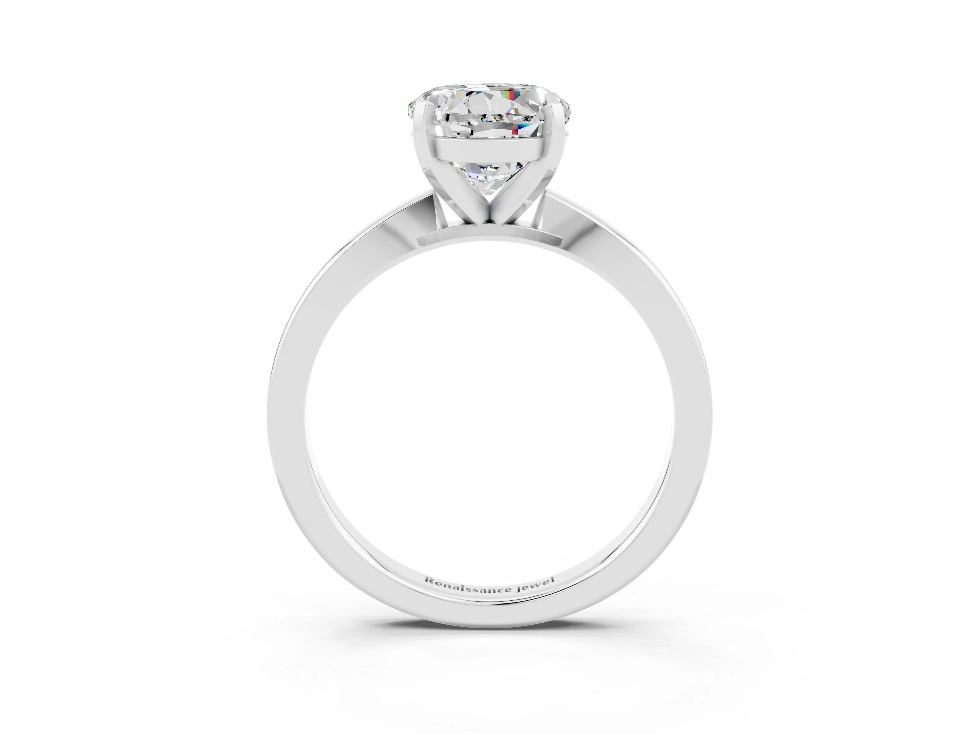 White gold Round Cut Moissanite Solitaire Engagement Ring with Classic Band and Four-Prong Setting_27