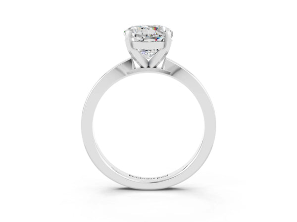 White gold Round Cut Moissanite Solitaire Engagement Ring with Classic Band and Four-Prong Setting