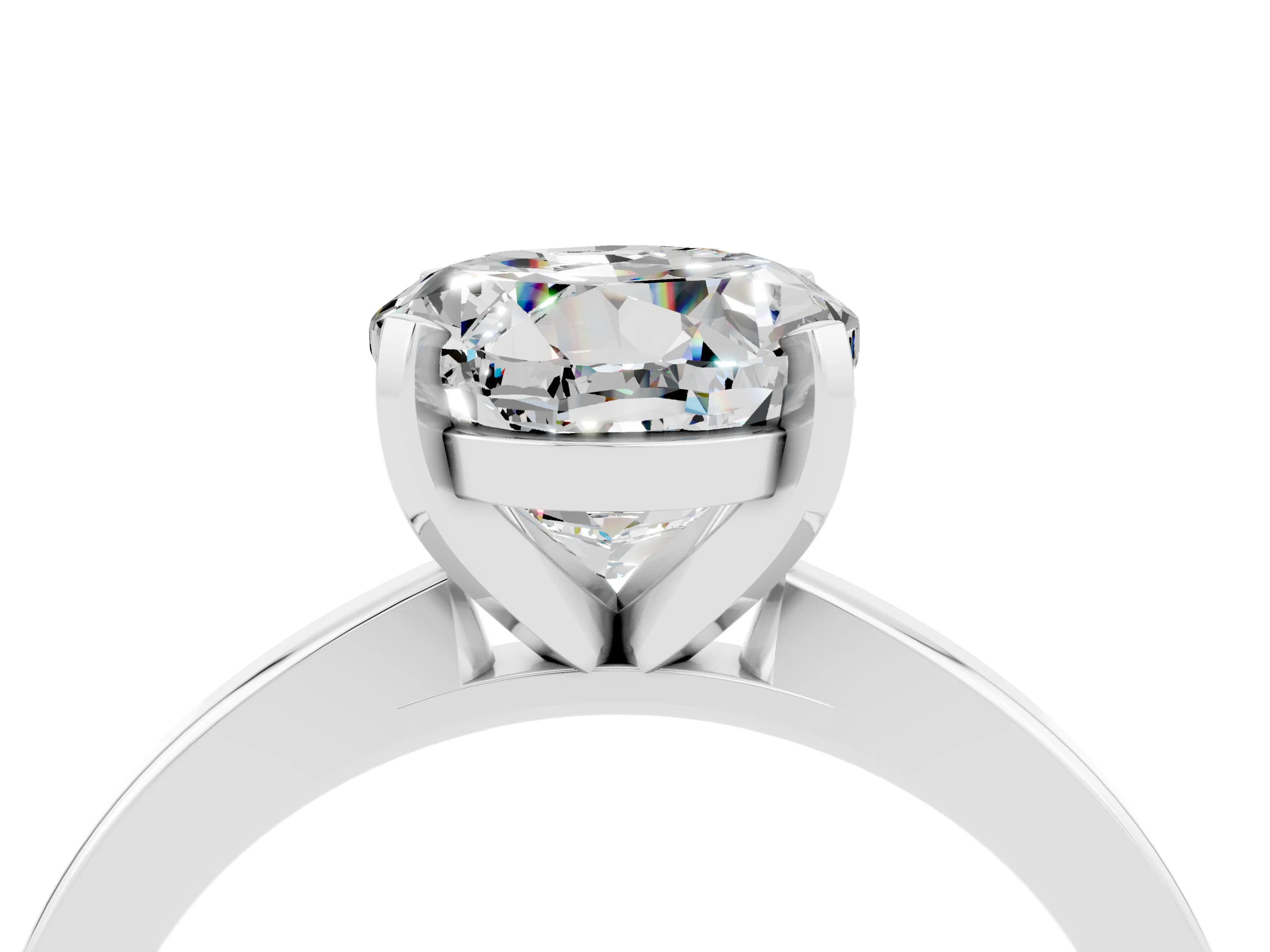 White gold Round Cut Moissanite Solitaire Engagement Ring with Classic Band and Four-Prong Setting_28