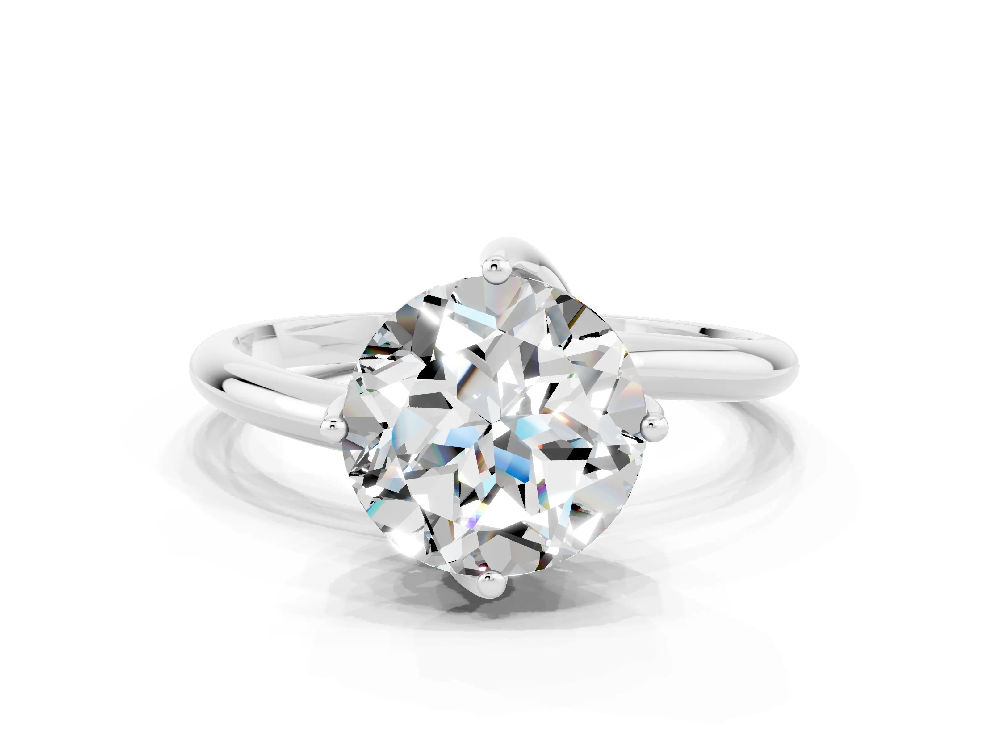 White gold Round Cut Moissanite Solitaire Engagement Ring with Four-Prong Setting and Classic Band_12